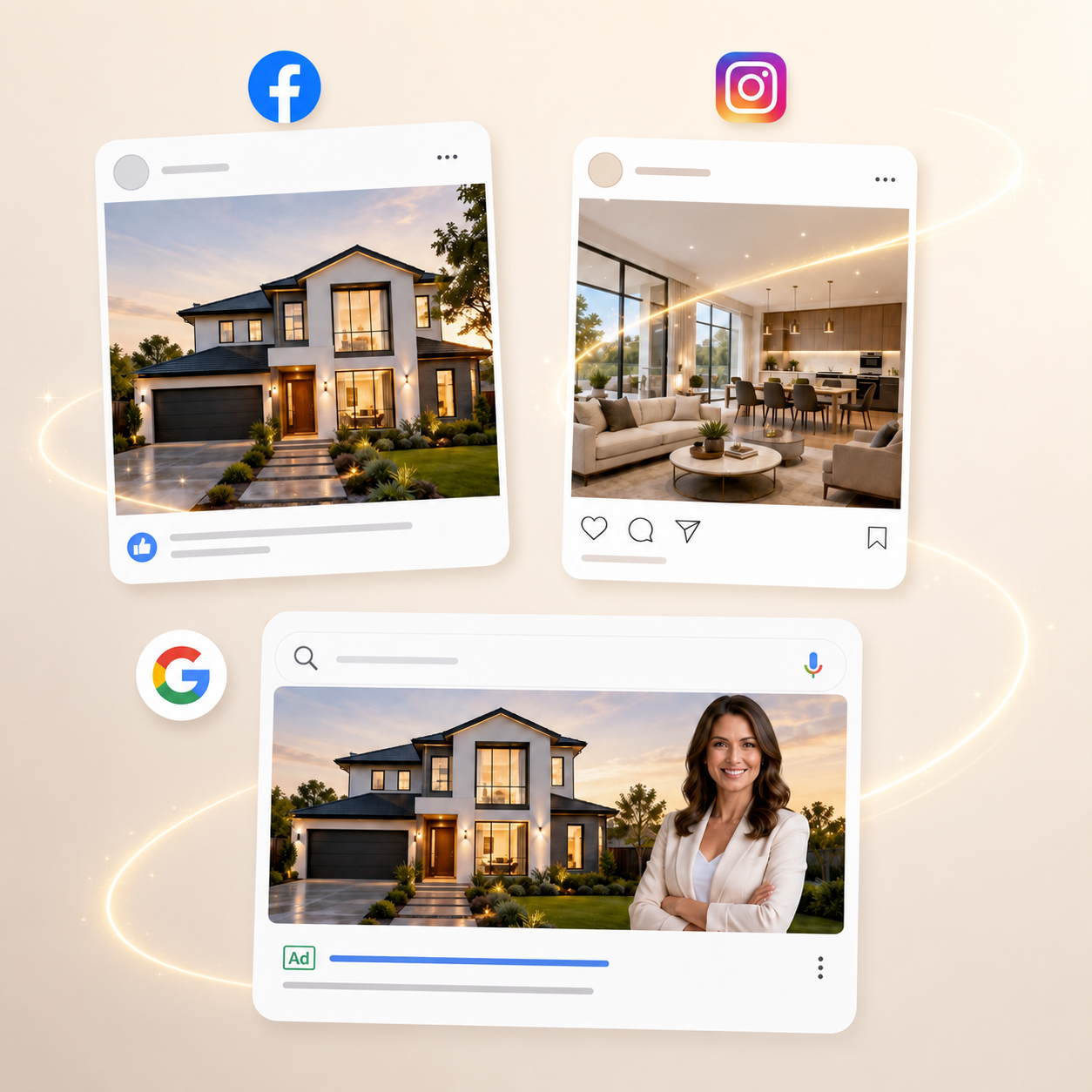 PropertySimple Ads — a listing promoted as ads across Facebook, Instagram, and Google search